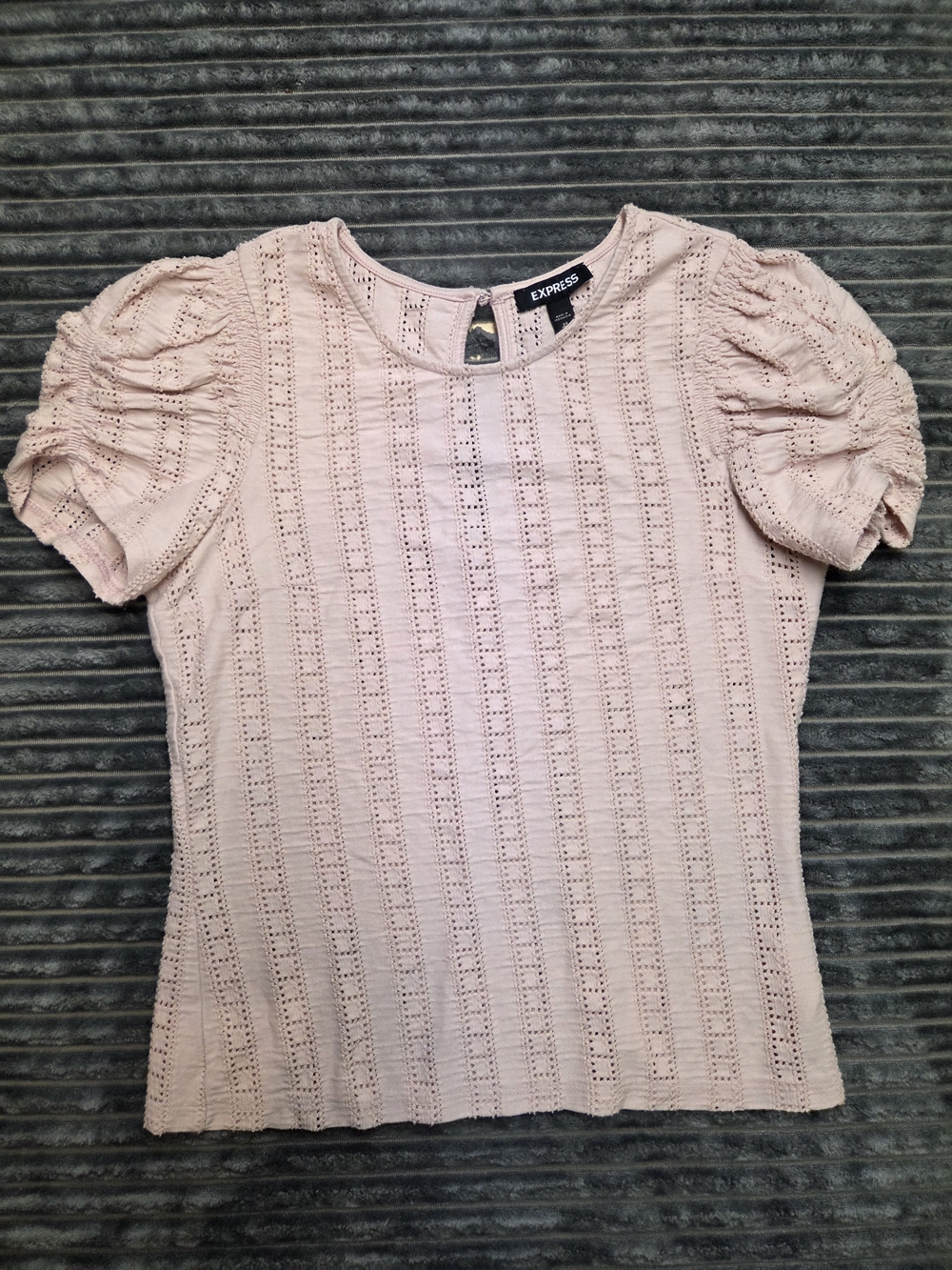 Express Pale Pink Eyelet Puff-Sleeve Tee